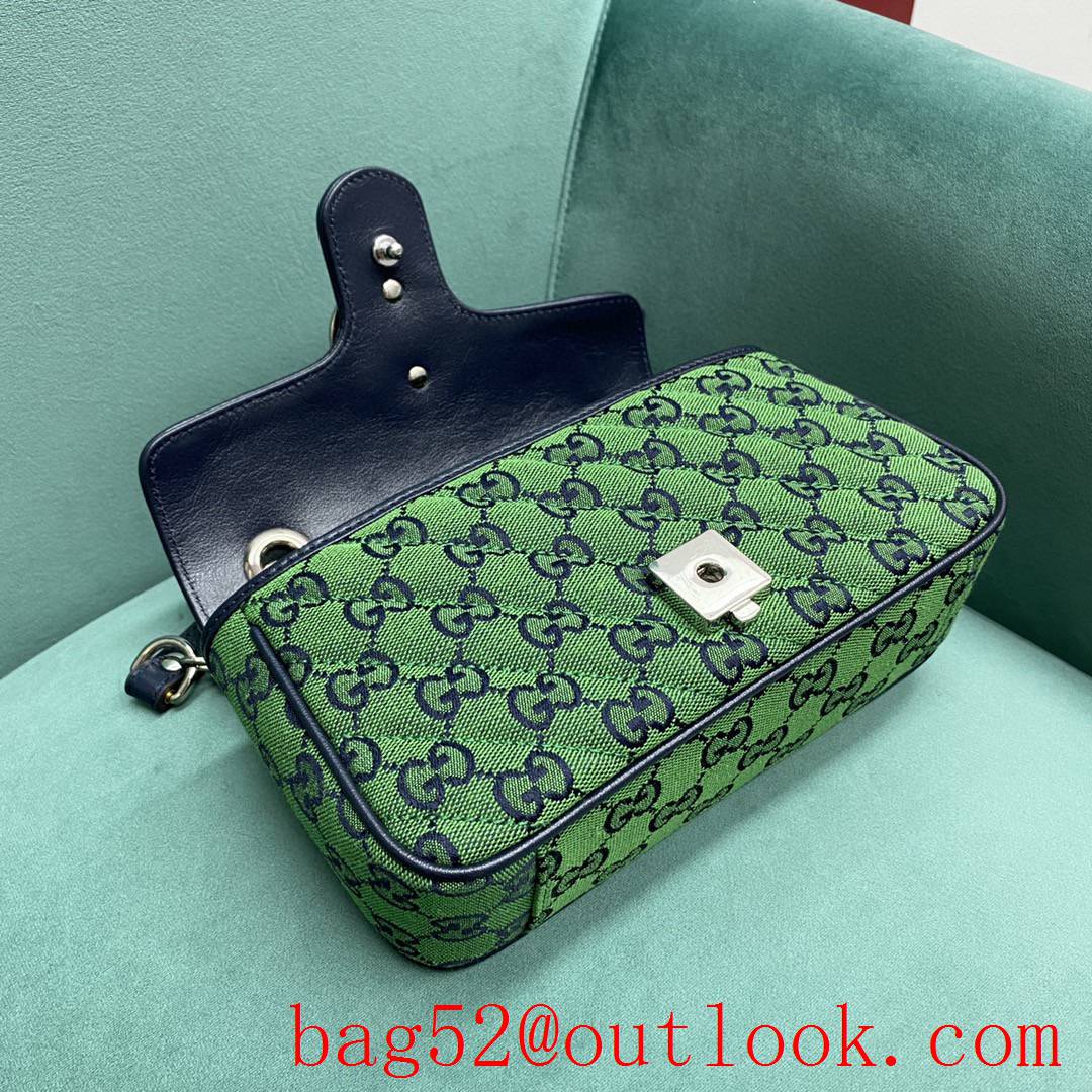 Gucci GG Multicolor classic double G logo diamond check rainbow color matching green shoulder handbag