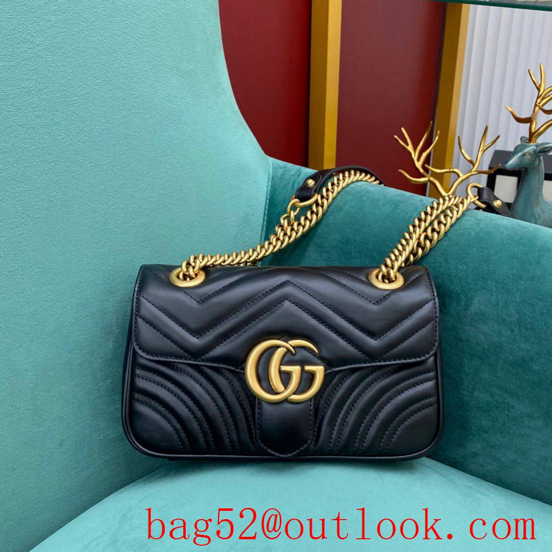 Gucci Now marmont original leather medium navy blue gold chain women's crossbody handbag