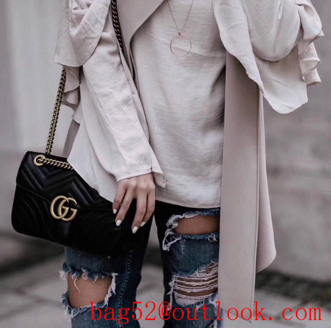 Gucci Now marmont original leather medium navy blue gold chain women's crossbody handbag