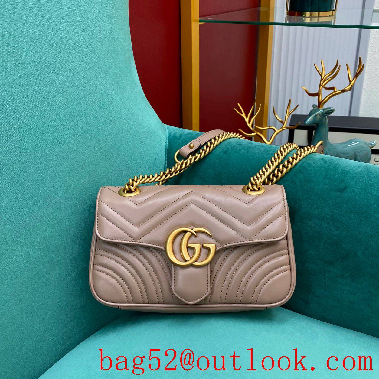 Gucci Now marmont original leather medium pink gold chain women's crossbody handbag