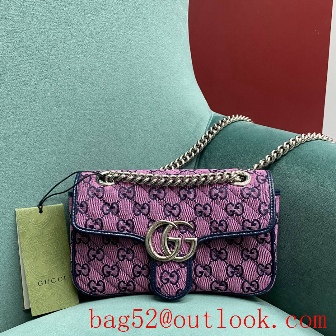 Gucci GG Multicolor classic double G logo diamond check rainbow color matching purpule shoulder handbag