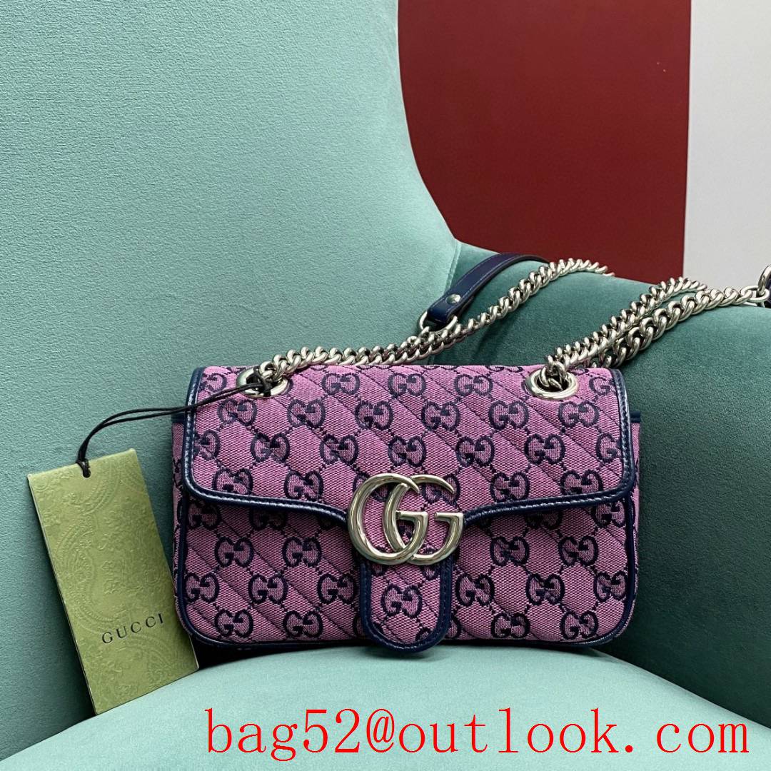 Gucci GG Multicolor classic double G logo diamond check rainbow color matching purpule shoulder handbag