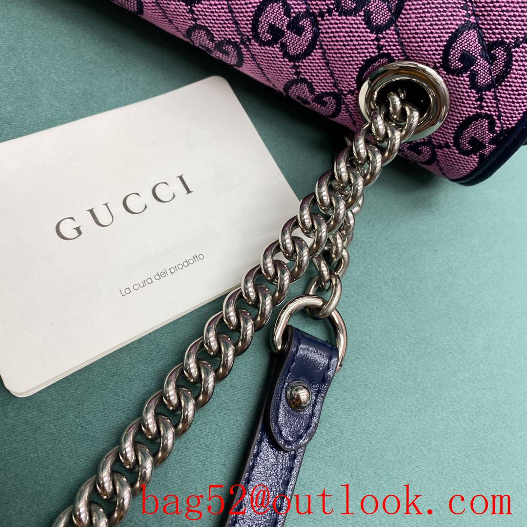 Gucci GG Multicolor classic double G logo diamond check rainbow color matching purpule shoulder handbag