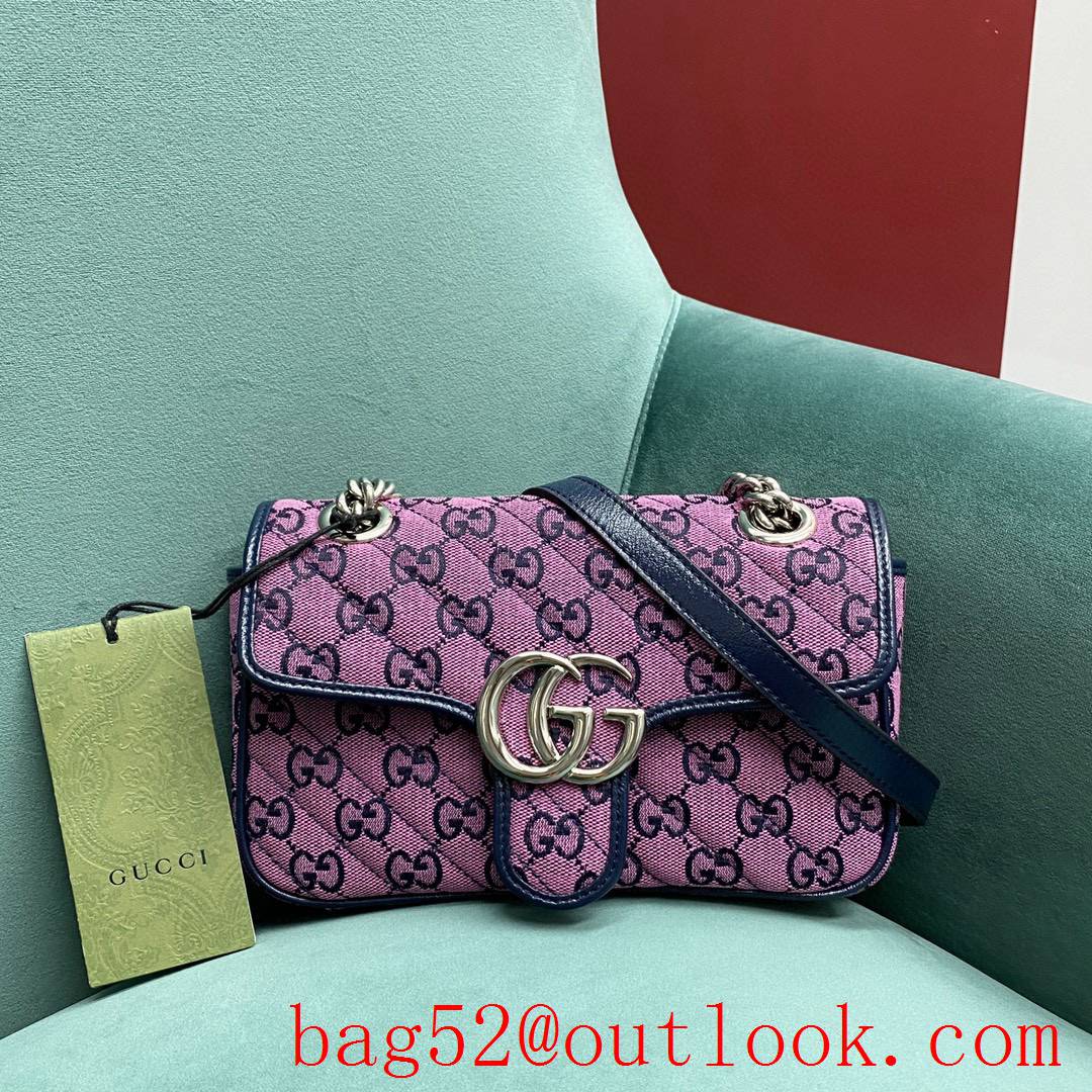 Gucci GG Multicolor classic double G logo diamond check rainbow color matching purpule shoulder handbag