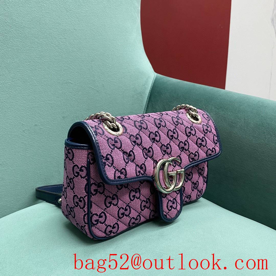 Gucci GG Multicolor classic double G logo diamond check rainbow color matching purpule shoulder handbag