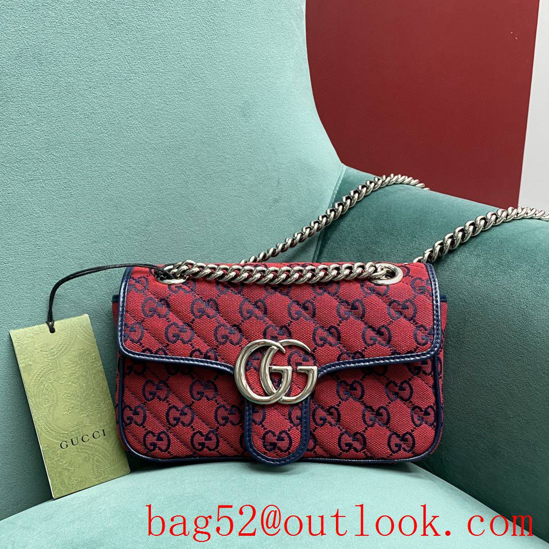 Gucci GG Multicolor classic double G logo diamond check rainbow color matching red shoulder handbag