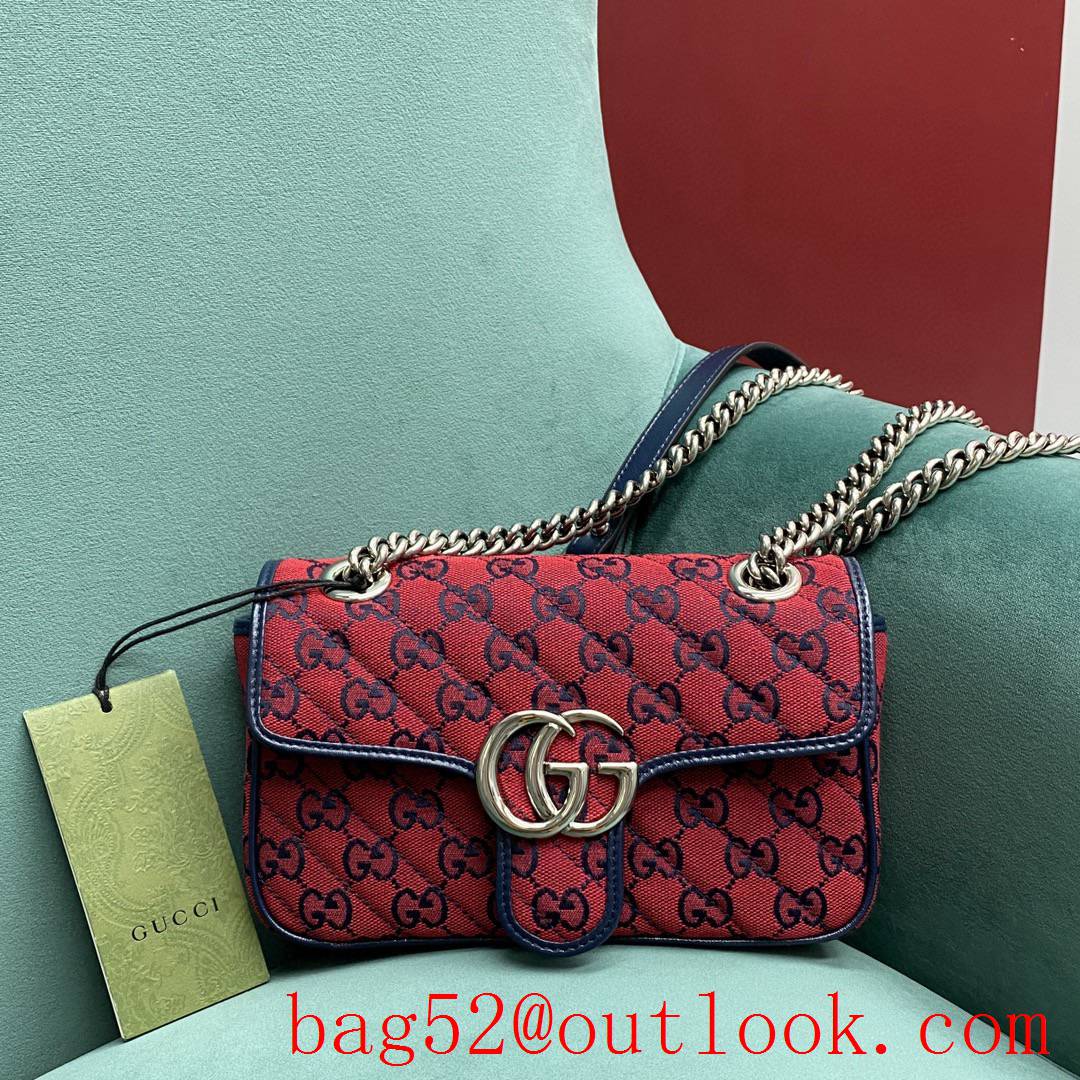 Gucci GG Multicolor classic double G logo diamond check rainbow color matching red shoulder handbag