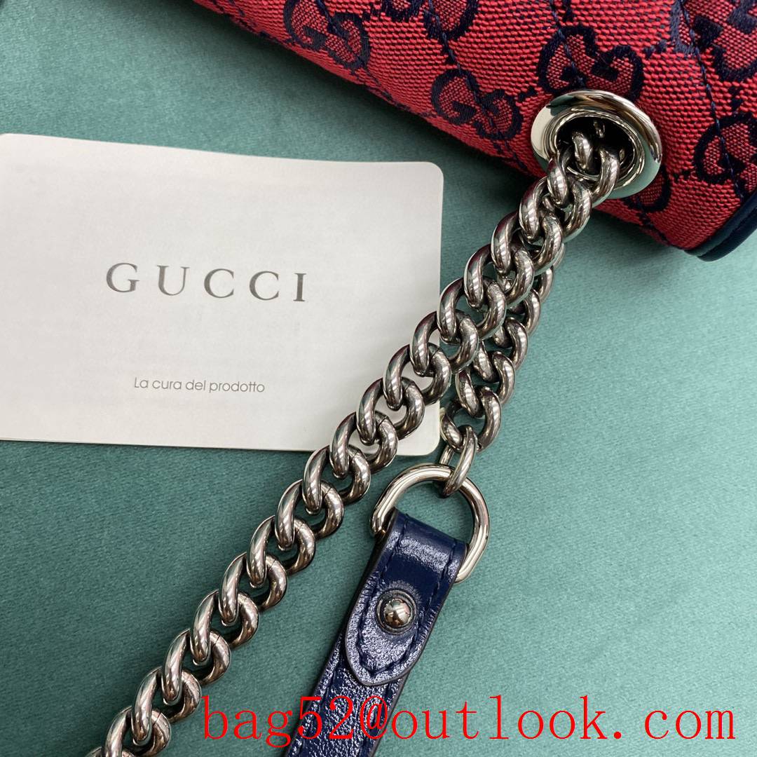 Gucci GG Multicolor classic double G logo diamond check rainbow color matching red shoulder handbag