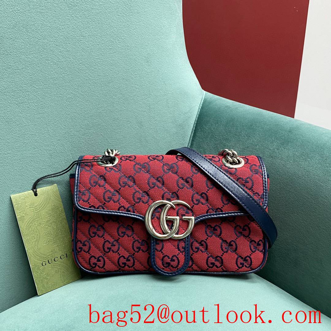 Gucci GG Multicolor classic double G logo diamond check rainbow color matching red shoulder handbag