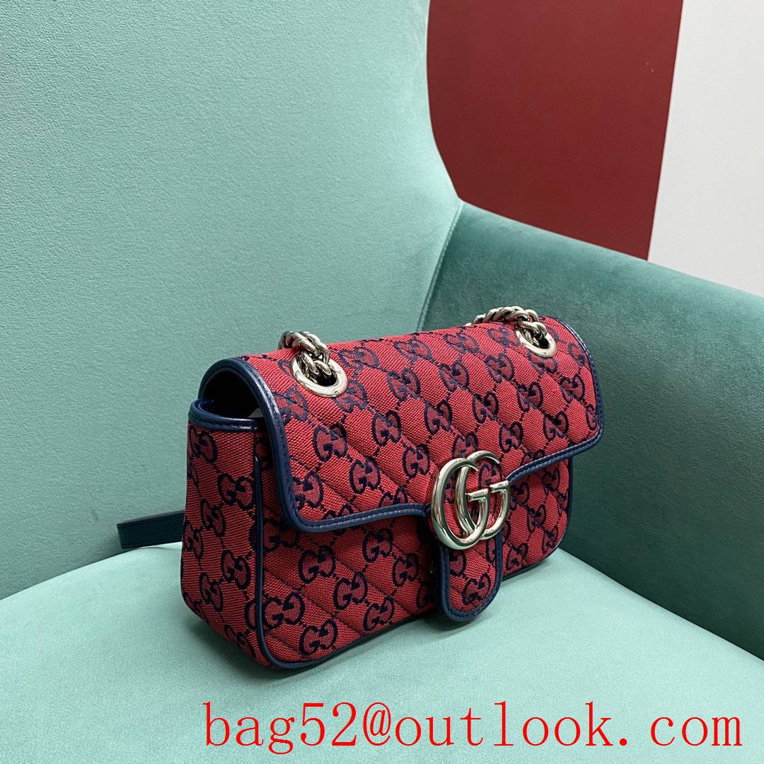 Gucci GG Multicolor classic double G logo diamond check rainbow color matching red shoulder handbag