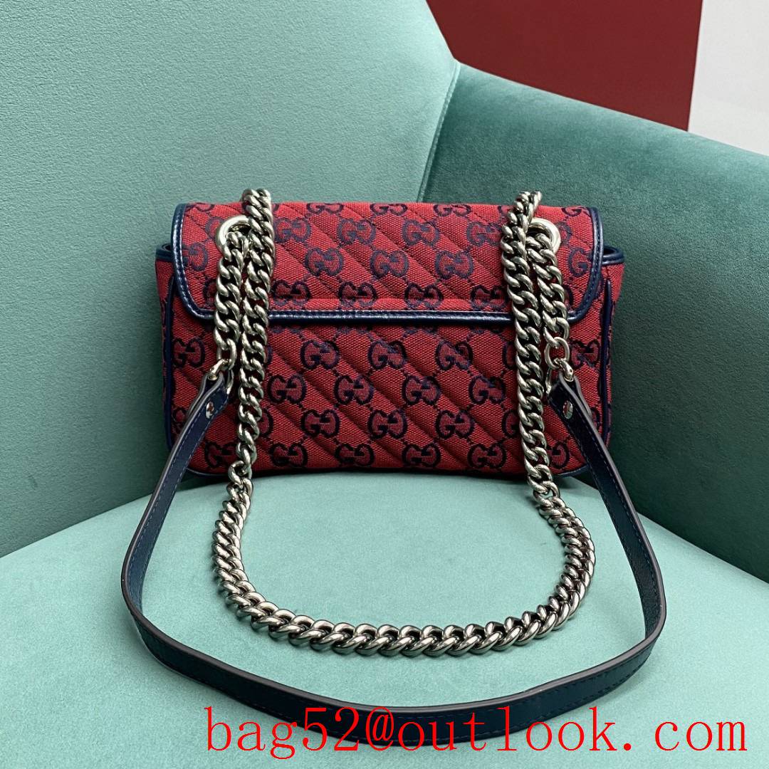 Gucci GG Multicolor classic double G logo diamond check rainbow color matching red shoulder handbag