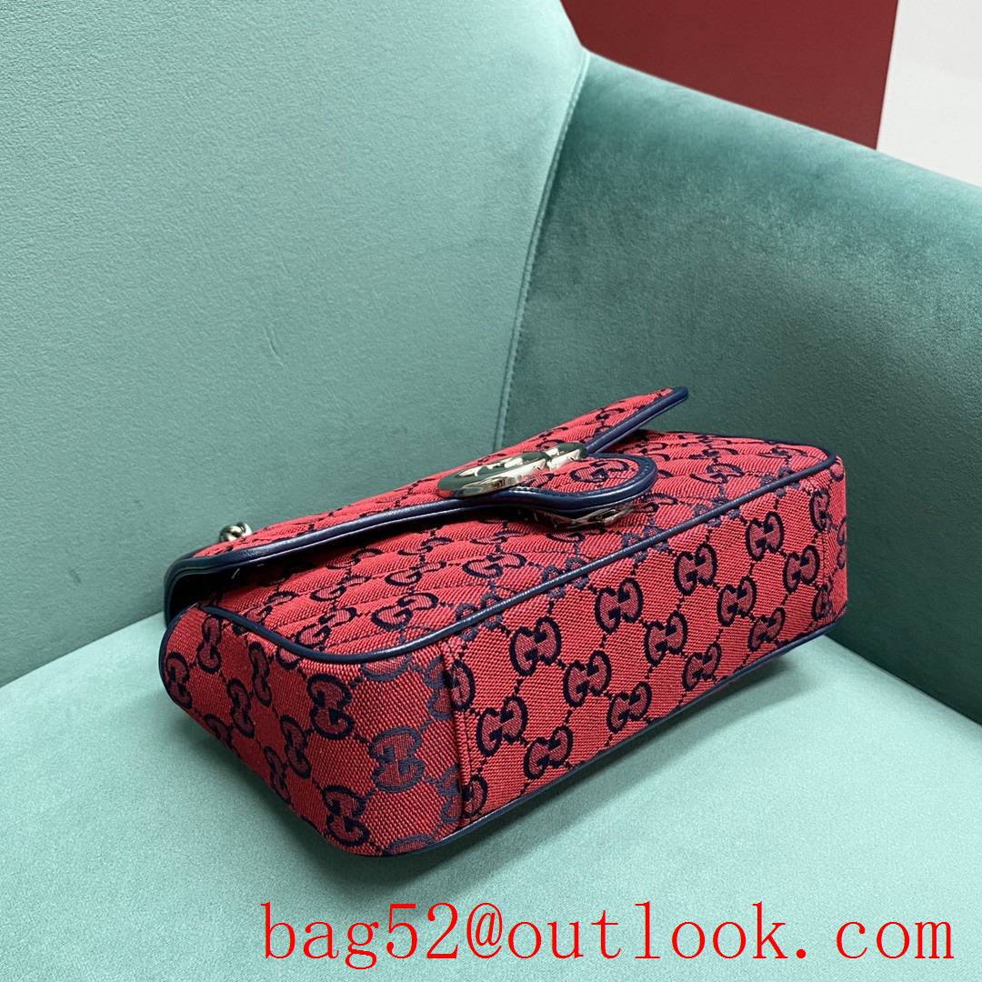 Gucci GG Multicolor classic double G logo diamond check rainbow color matching red shoulder handbag