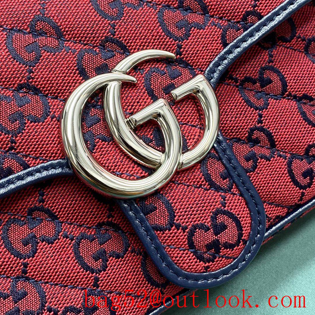 Gucci GG Multicolor classic double G logo diamond check rainbow color matching red shoulder handbag