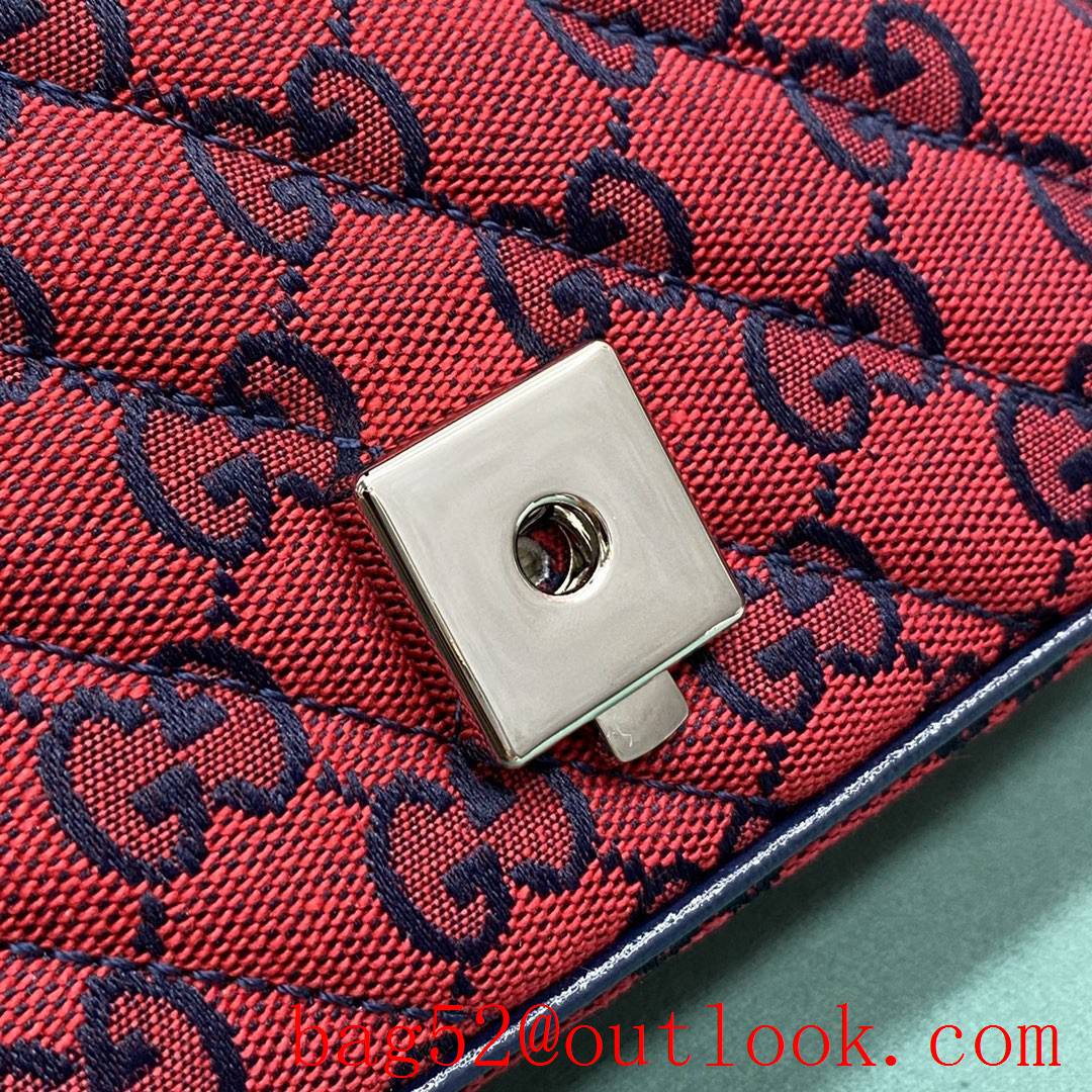 Gucci GG Multicolor classic double G logo diamond check rainbow color matching red shoulder handbag