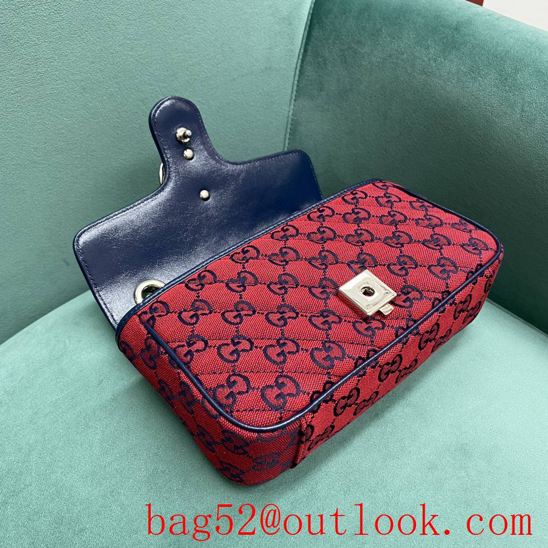 Gucci GG Multicolor classic double G logo diamond check rainbow color matching red shoulder handbag