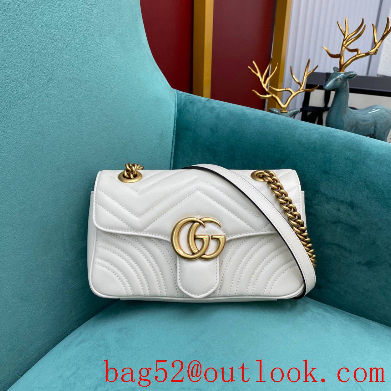 Gucci Now marmont original leather medium white gold chain women's crossbody handbag