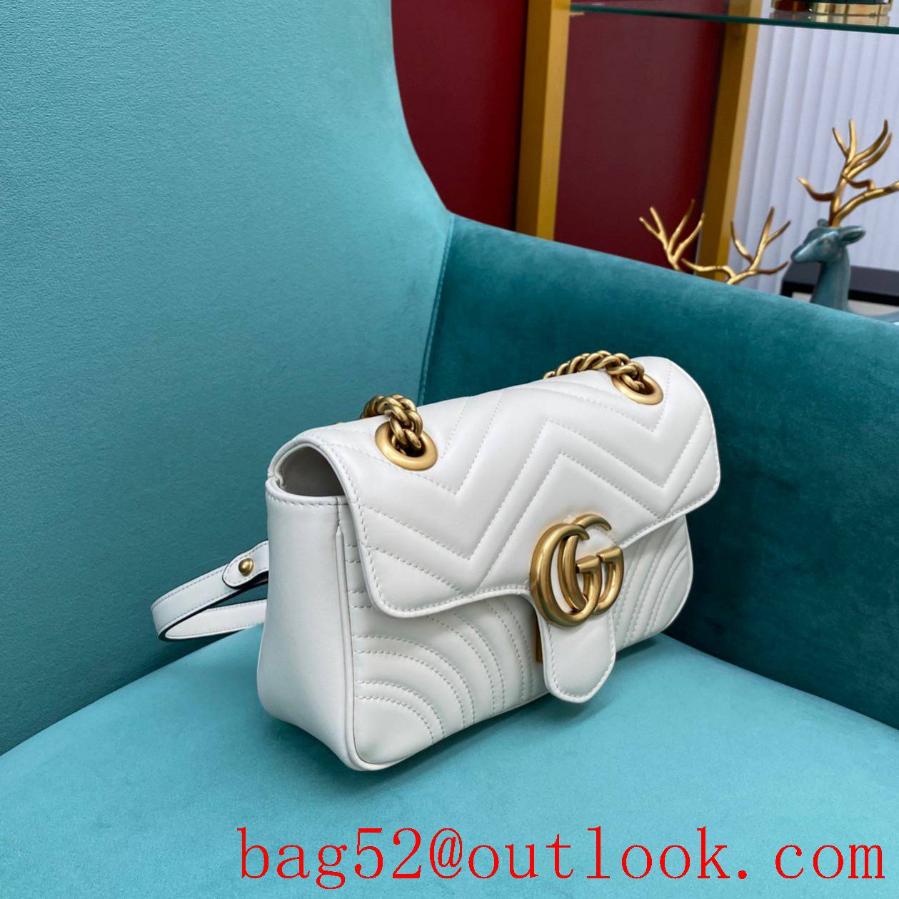 Gucci Now marmont original leather medium white gold chain women's crossbody handbag