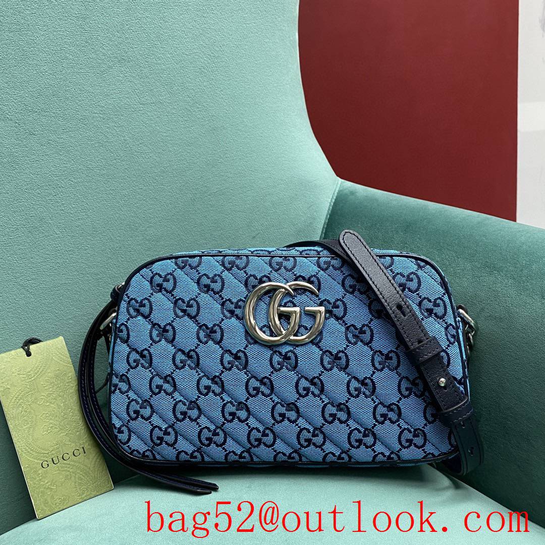 Gucci Marmont original leather blue crossbody women's handbag