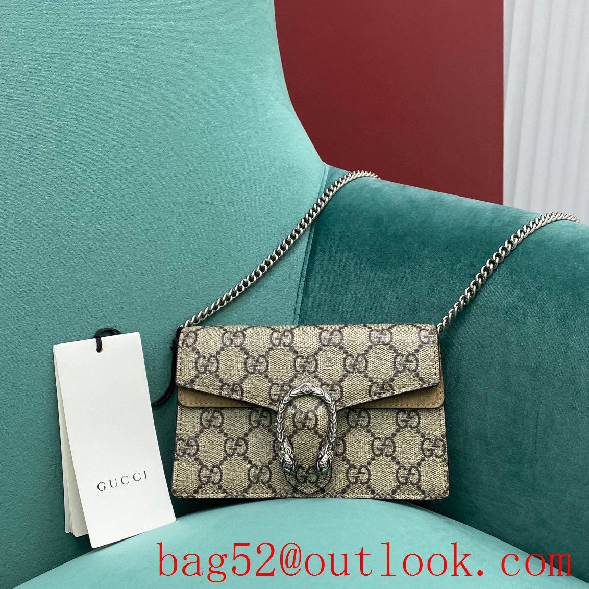 Gucci Dionysus supermini Multipurpose lychee pattern grey shoulder women's handbag