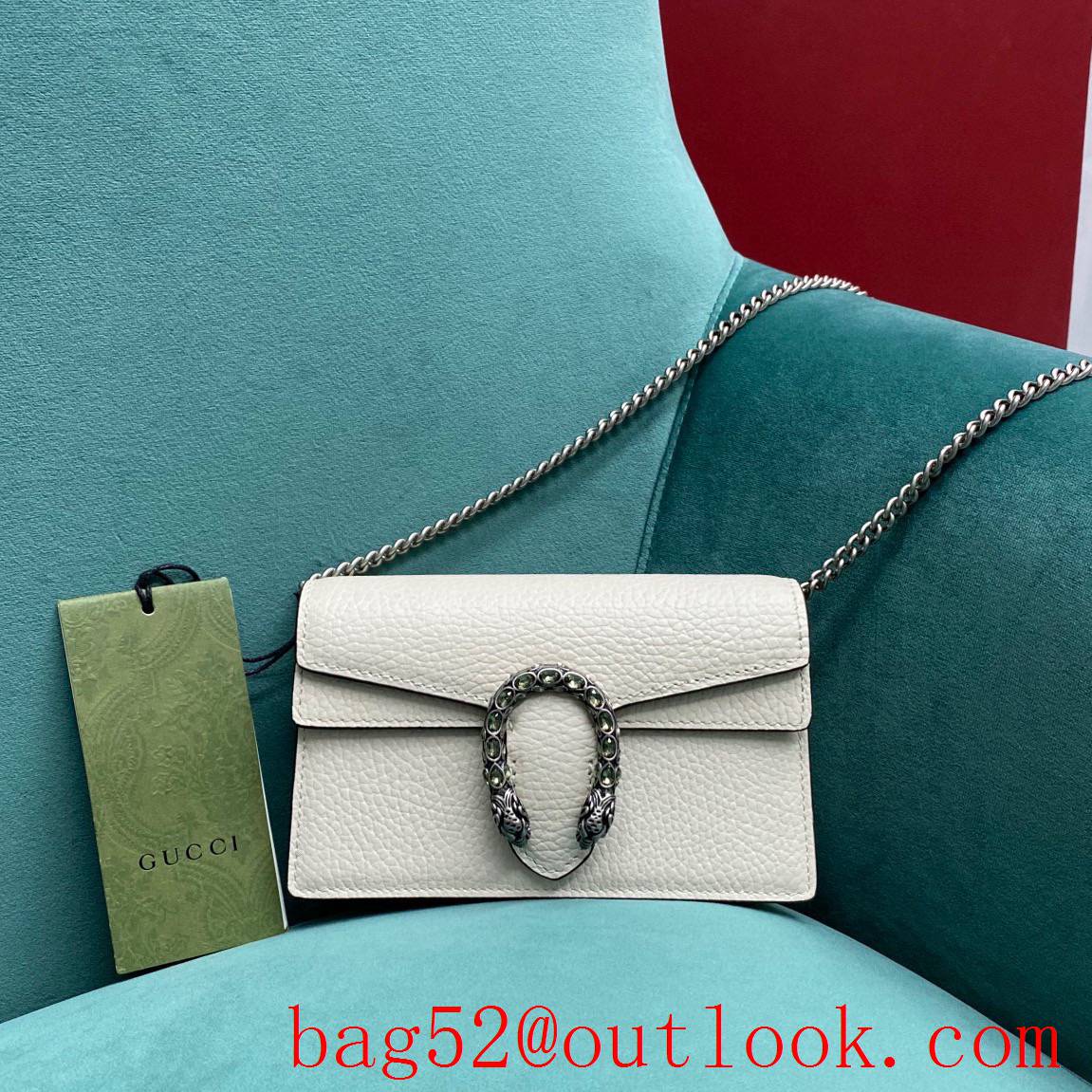 Gucci Dionysus supermini Multipurpose lychee pattern white shoulder women's handbag