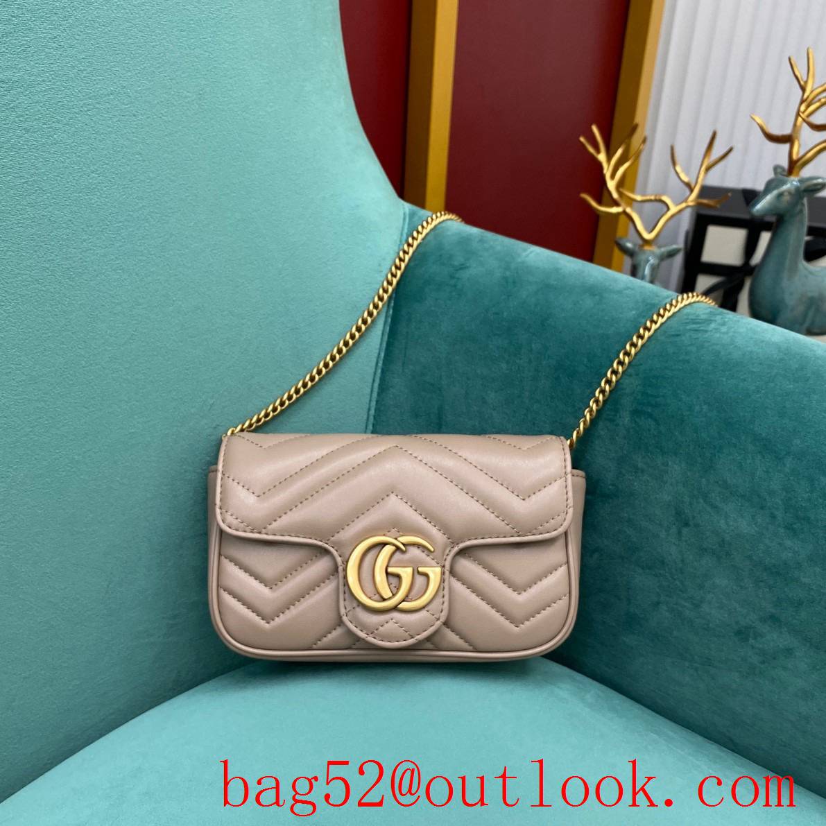 Gucci light pink double GG mini nanomarmont chain shoulder handbag