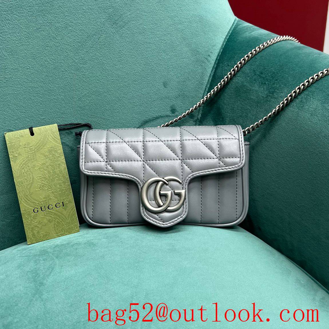 Gucci grey double GG mini nanomarmont chain shoulder handbag