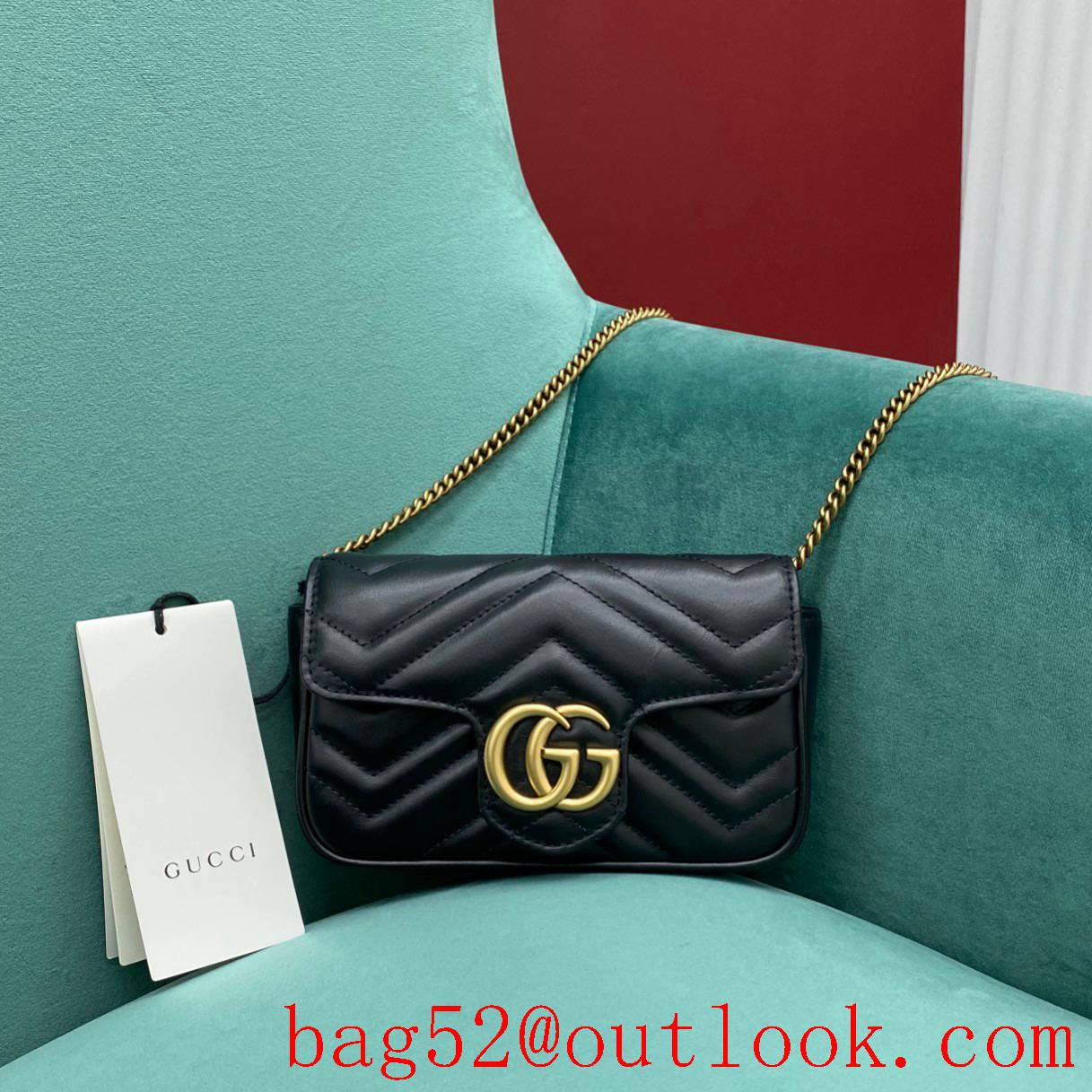 Gucci black double GG mini nanomarmont chain shoulder handbag