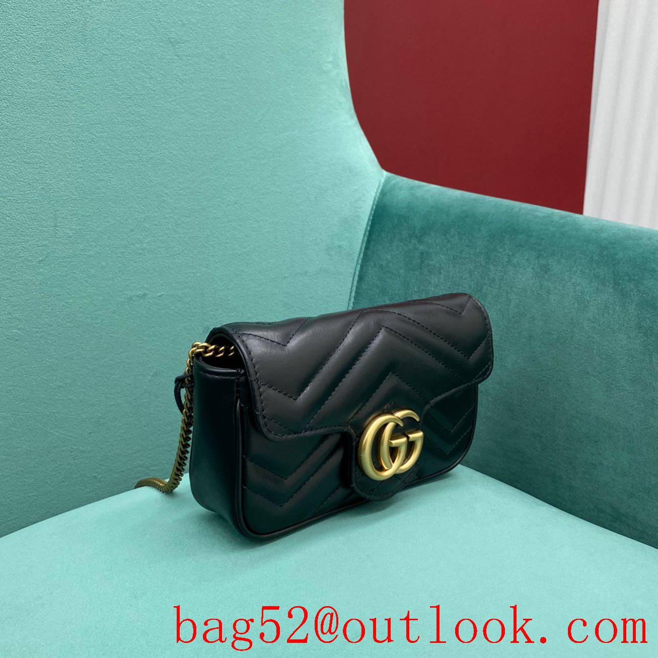 Gucci black double GG mini nanomarmont chain shoulder handbag