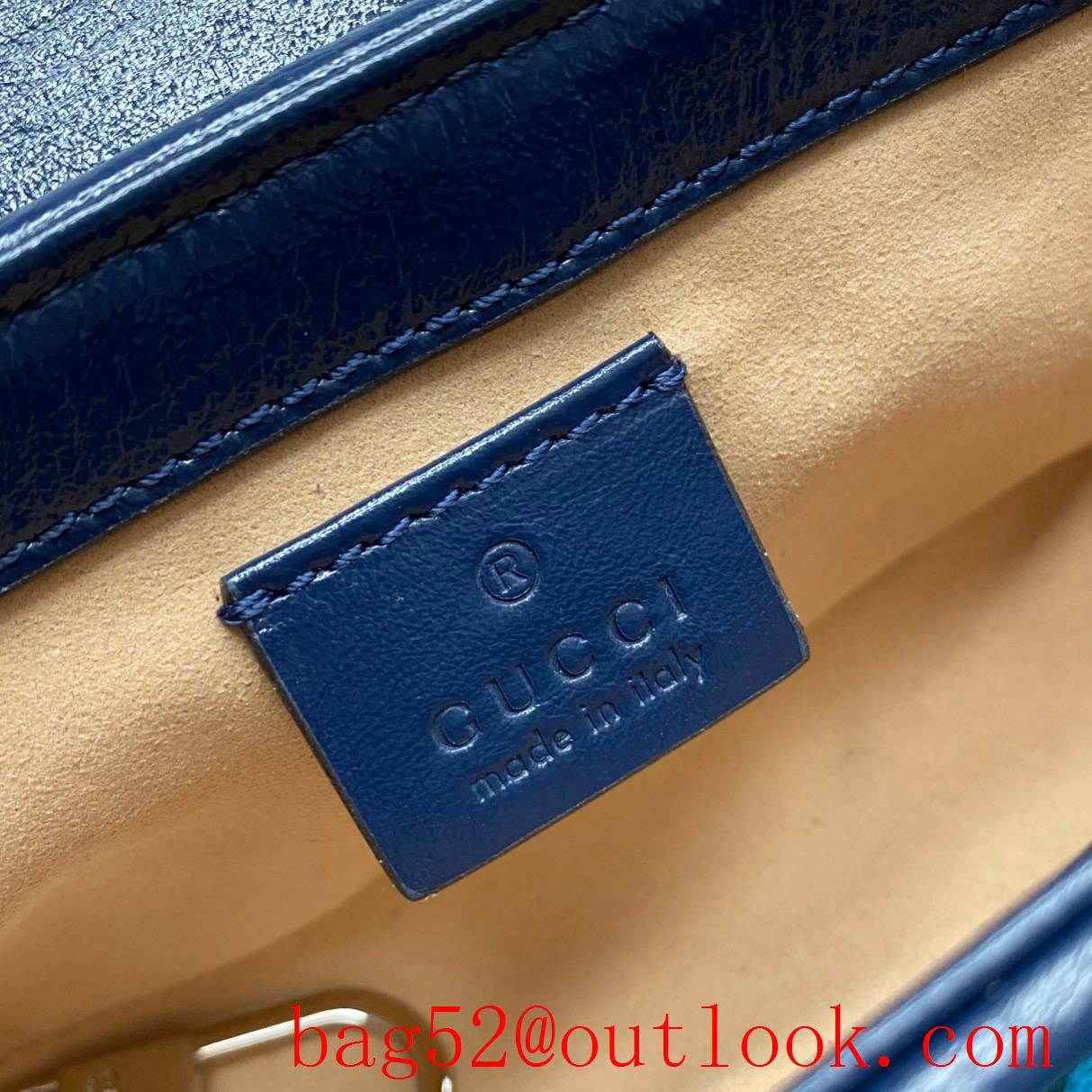 Gucci GG Nanomarmont Original Leather blue Sliver buckle chain shoulder handbag