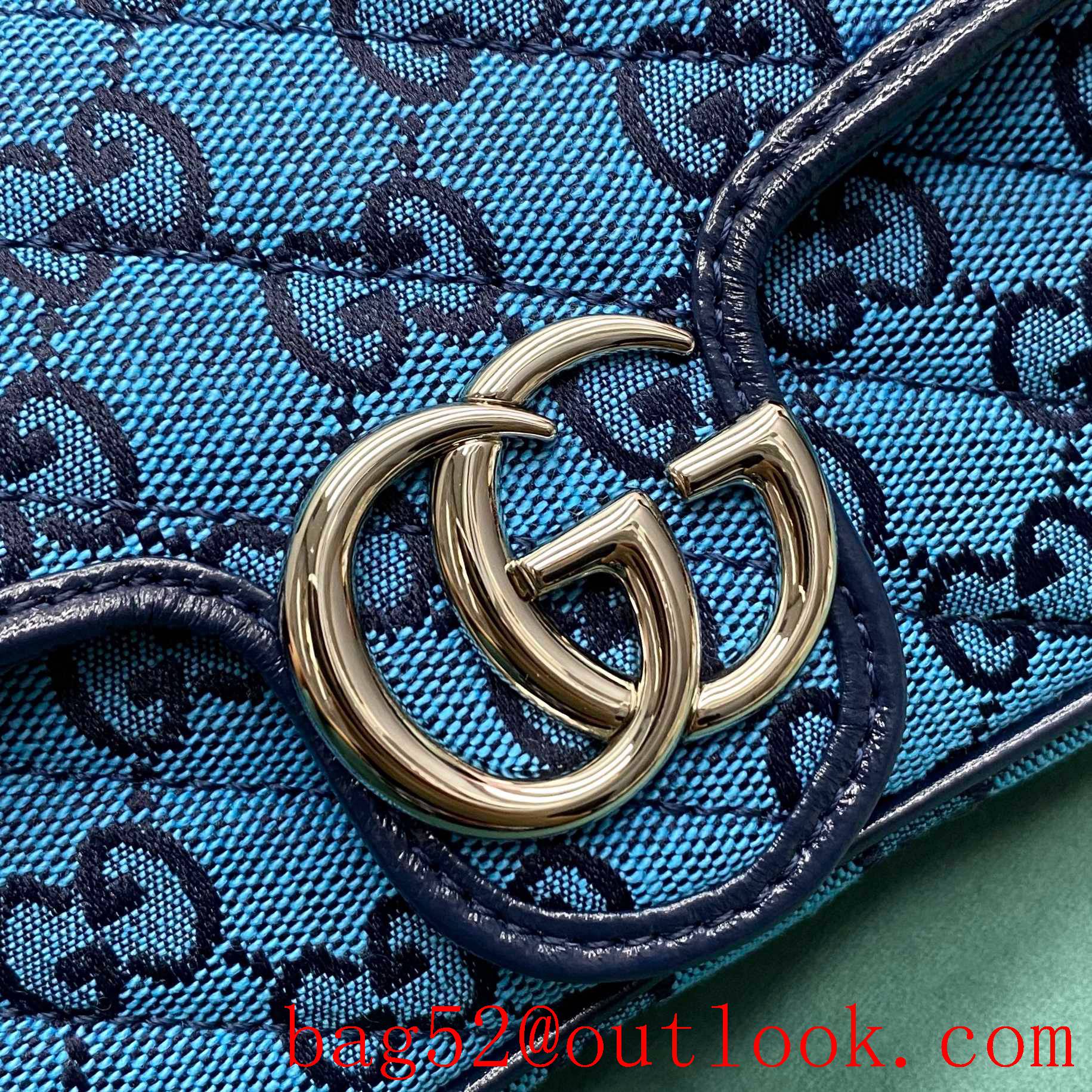 Gucci GG Nanomarmont Original Leather blue Sliver buckle chain shoulder handbag