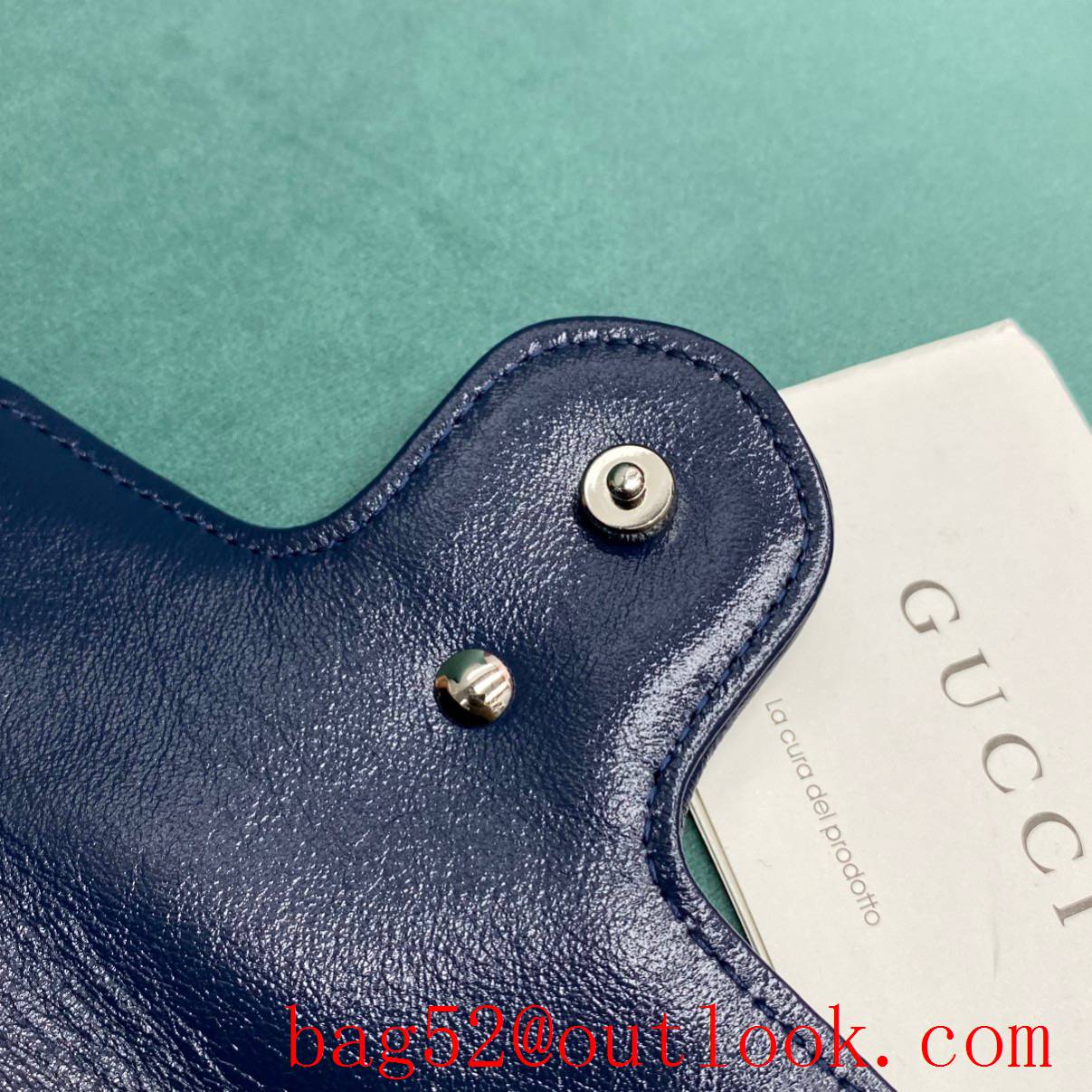 Gucci GG Nanomarmont Original Leather blue Sliver buckle chain shoulder handbag