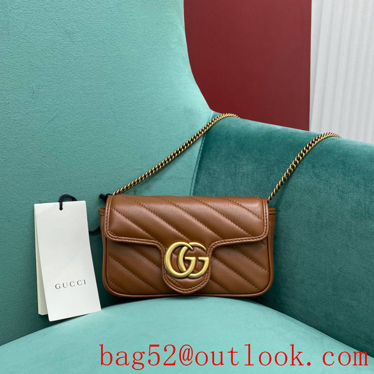 Gucci dark brown double GG mini nanomarmont chain shoulder handbag