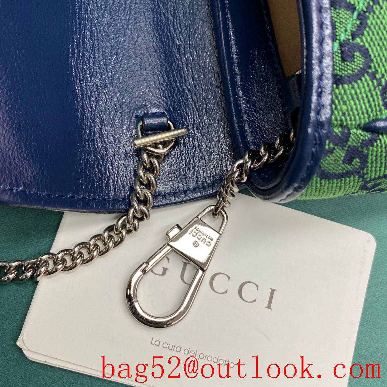 Gucci GG Nanomarmont Original Leather green Sliver buckle chain shoulder handbag