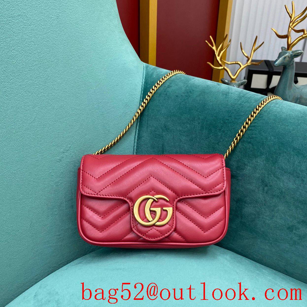 Gucci rose red double GG mini nanomarmont chain shoulder handbag