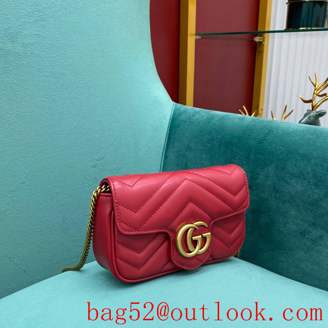 Gucci rose red double GG mini nanomarmont chain shoulder handbag