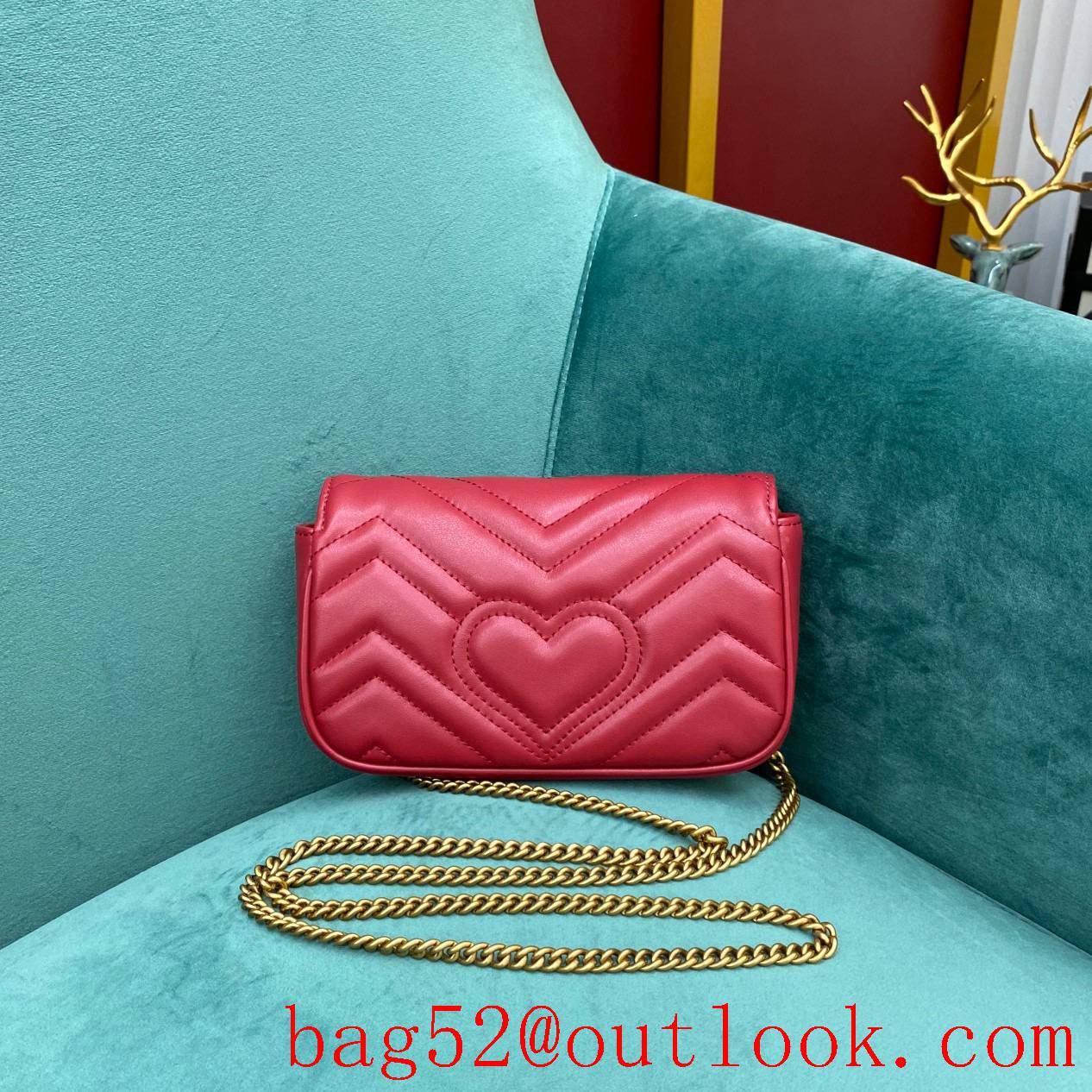 Gucci rose red double GG mini nanomarmont chain shoulder handbag