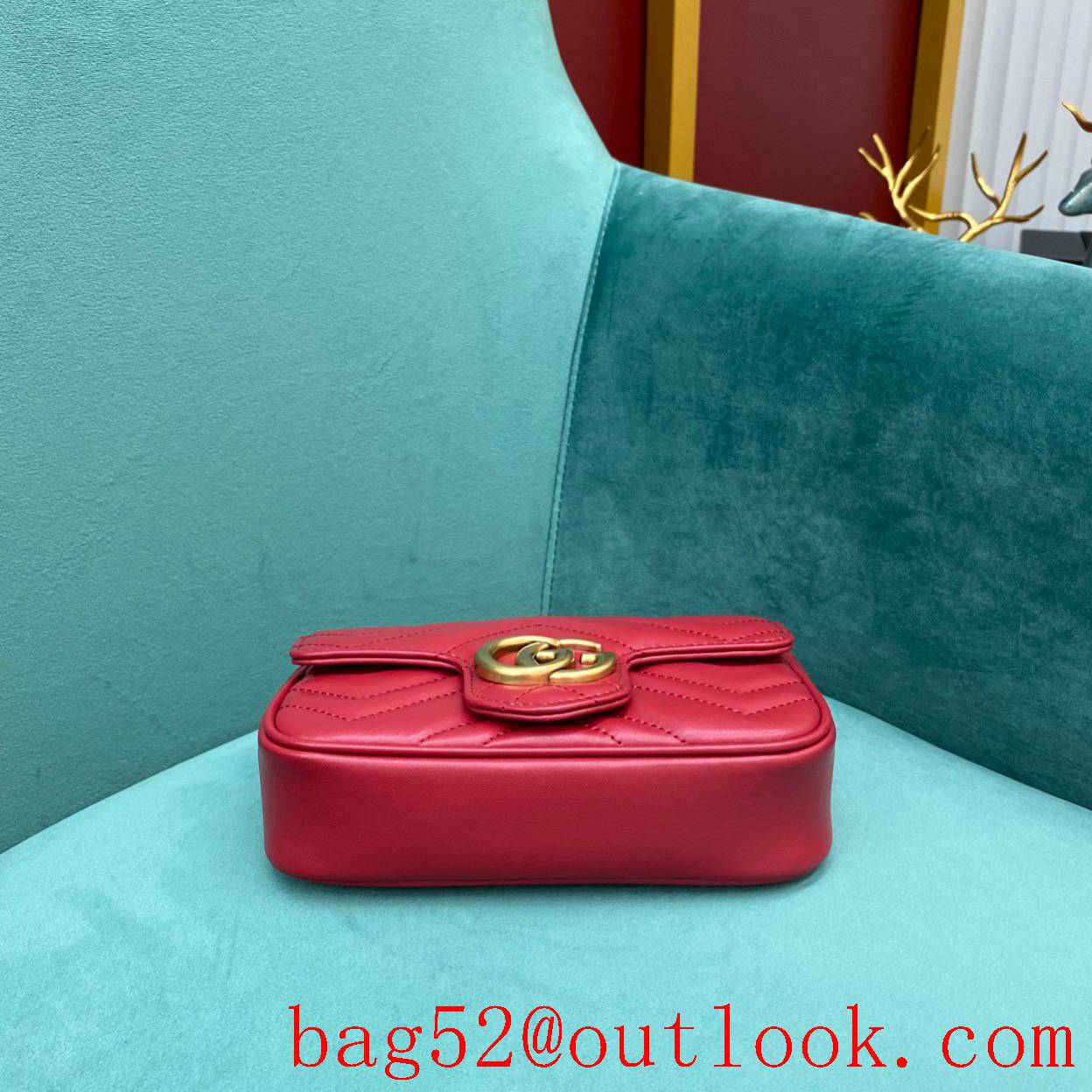 Gucci rose red double GG mini nanomarmont chain shoulder handbag