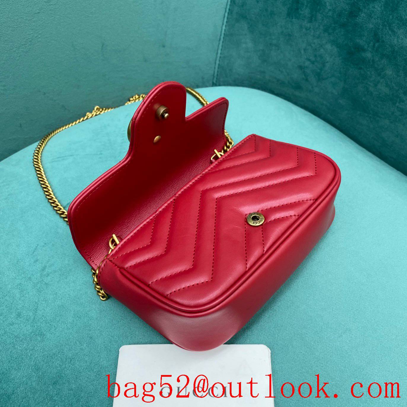 Gucci rose red double GG mini nanomarmont chain shoulder handbag