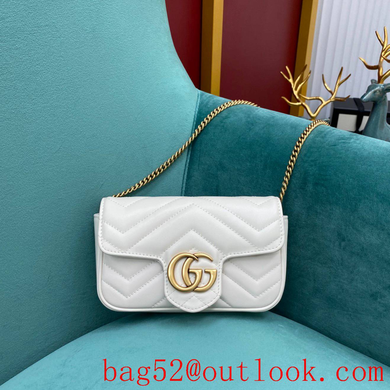 Gucci white double GG mini nanomarmont chain shoulder handbag