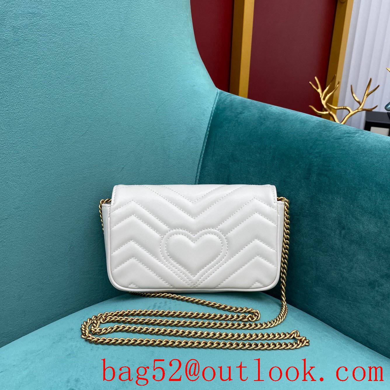 Gucci white double GG mini nanomarmont chain shoulder handbag