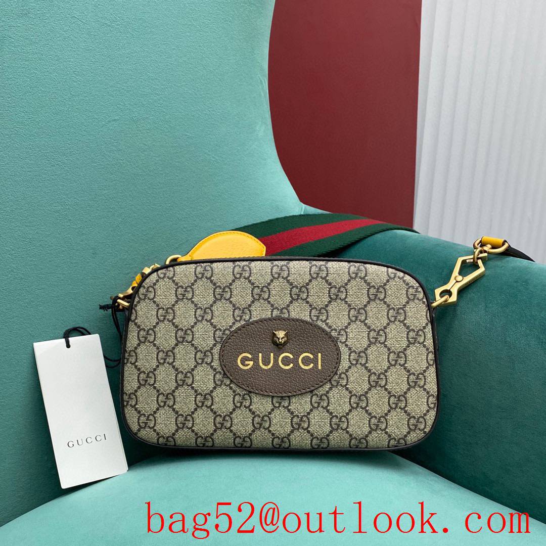 Gucci Tiger head camera bag Colorful shoulder straps and bronze fish mouth buckle women's shoulder handbag