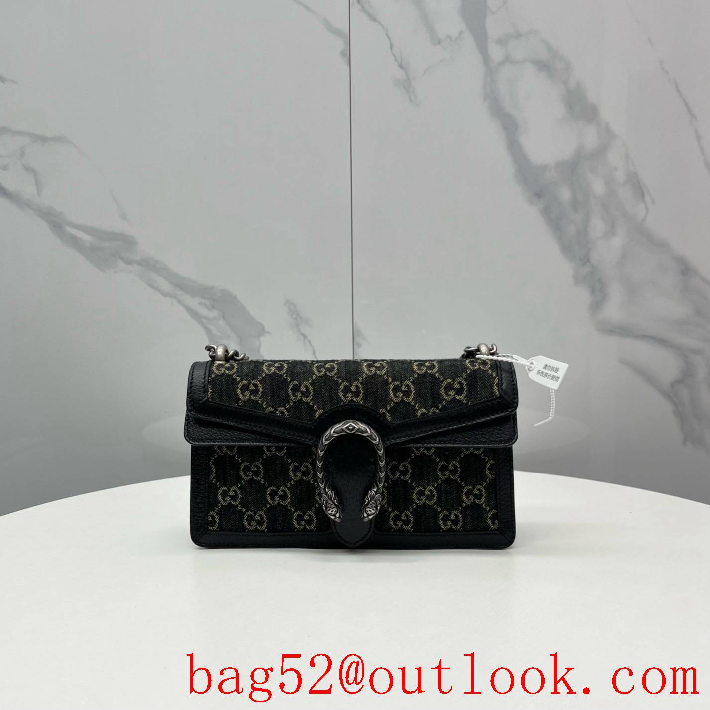 Gucci Black Denim with Diamond Dionysian 25cm women's handbag