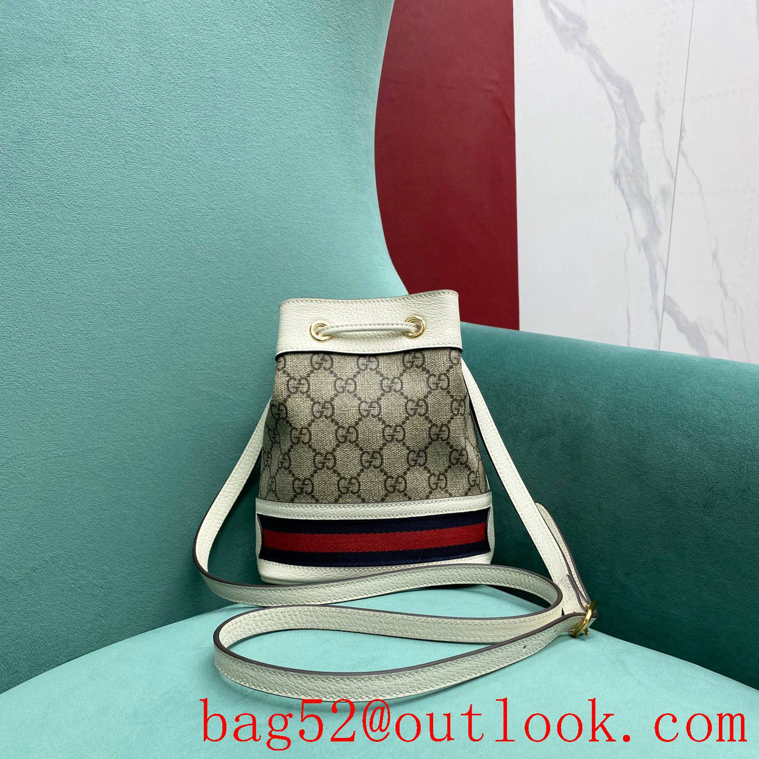 Gucci Ophidia Mini Bucket Combination of soft classic fabric and cowhide material cream shoulder handbag