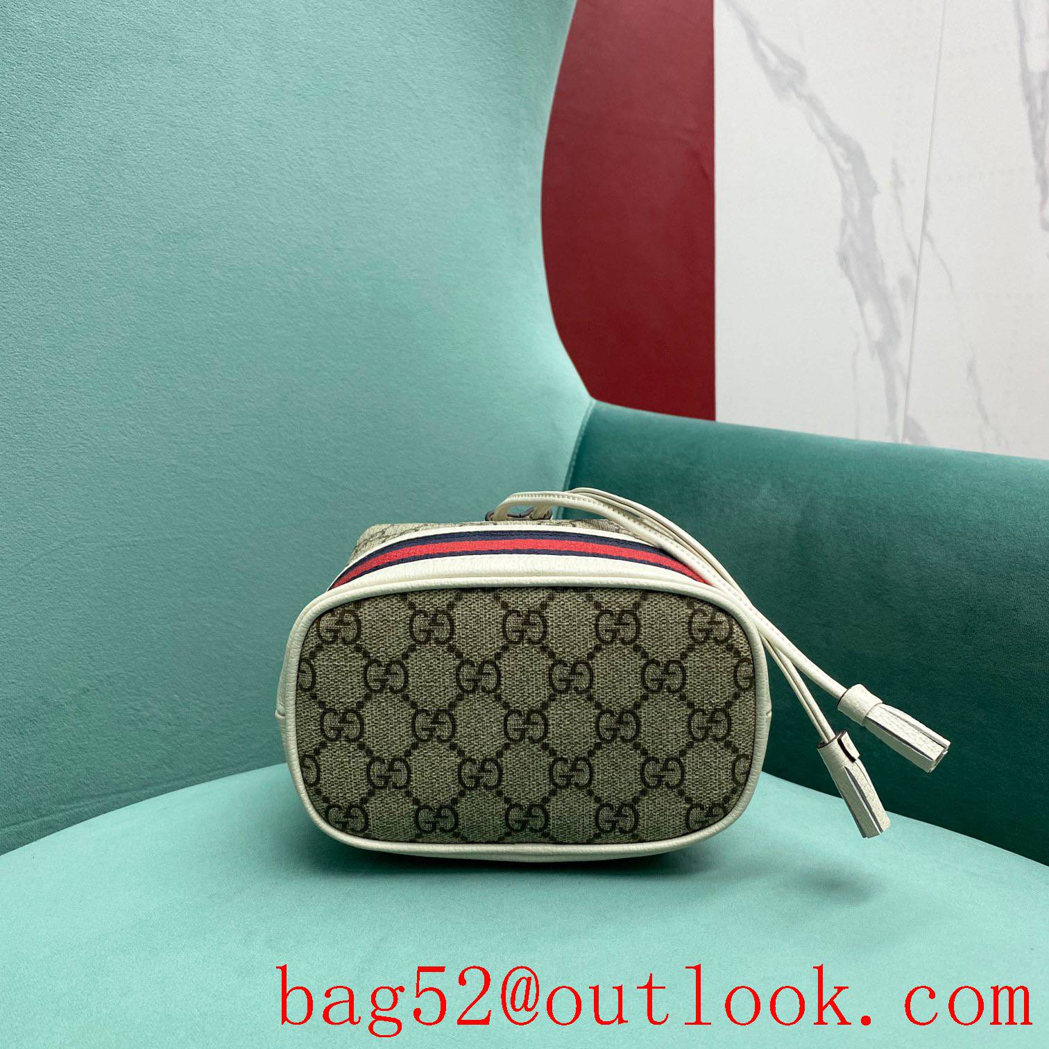 Gucci Ophidia Mini Bucket Combination of soft classic fabric and cowhide material cream shoulder handbag