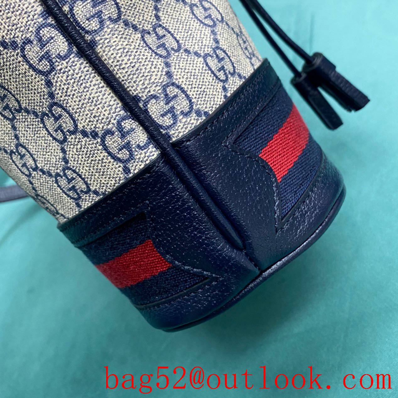 Gucci Ophidia Mini Bucket Combination of soft classic fabric and cowhide material navy blue shoulder handbag