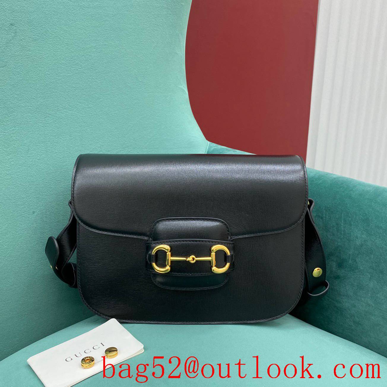 Gucci 1955 Full Leather Saddle black shoulder handbag