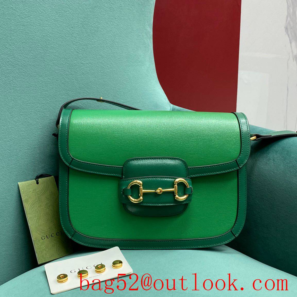Gucci 1955 Full Leather Saddle green shoulder handbag