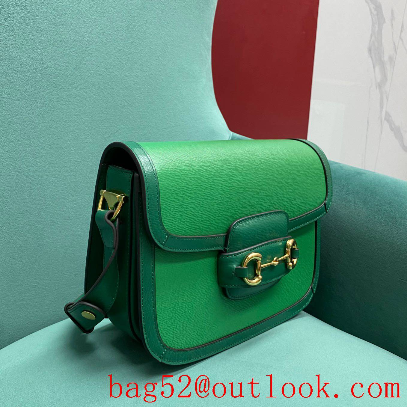 Gucci 1955 Full Leather Saddle green shoulder handbag