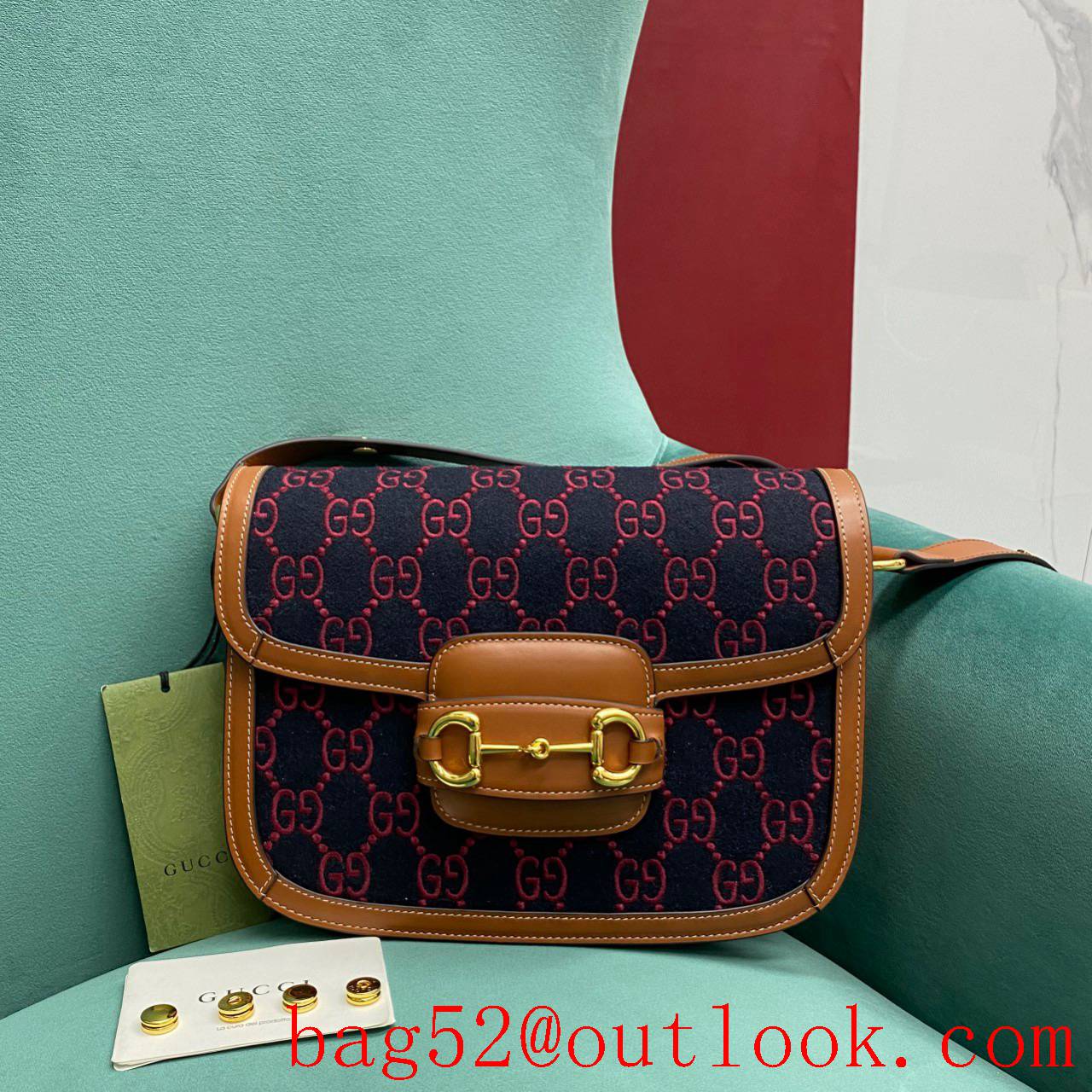Gucci Burgundy lettering yellow leather trim with signature gg suede women's handbag
