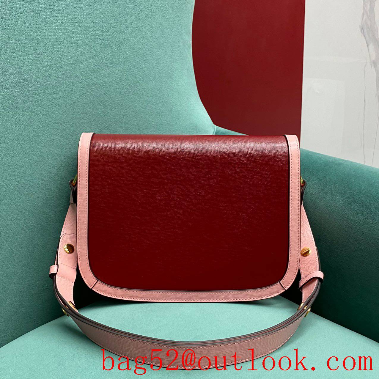 Gucci 1955 Full Leather Saddle rose red shoulder handbag